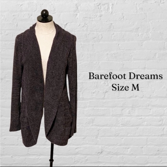 Barefoot Dreams Cozy Chic Lite Circle Cardigan Open Front Dark Gray Medium - Picture 2 of 10